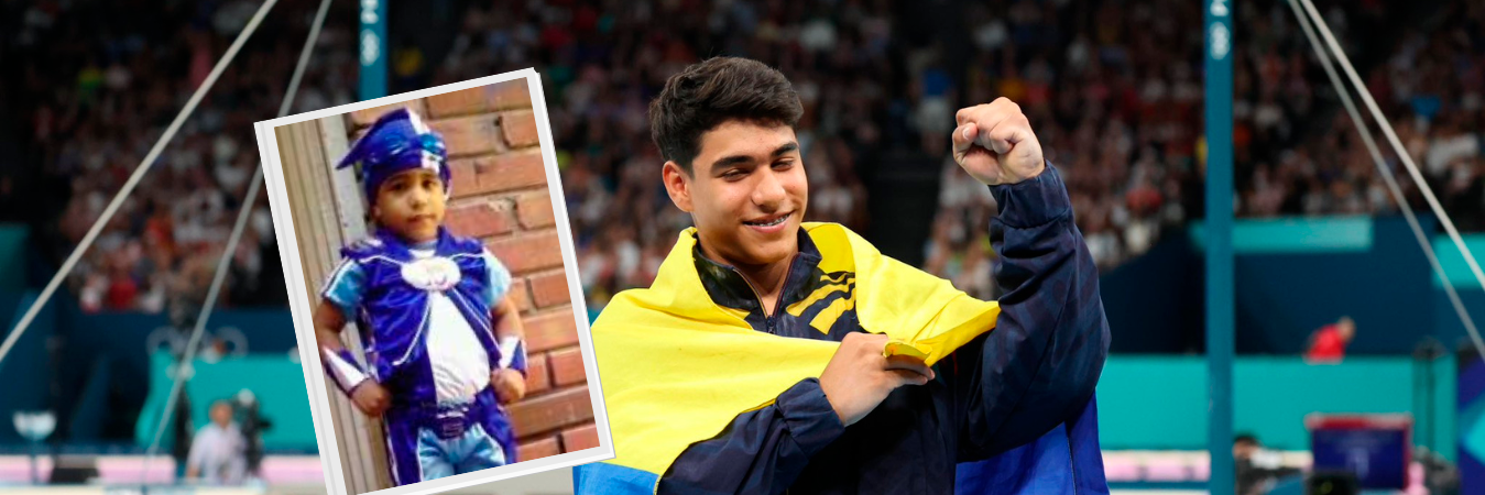 Desde pequeño, Ángel, mostró su admiración por la gimnasia, tanto así que se llegó a disfrazar de ‘Sportacus’, uno de los personajes principales de ‘LazyTown’. / FOTOS: X Y COC.