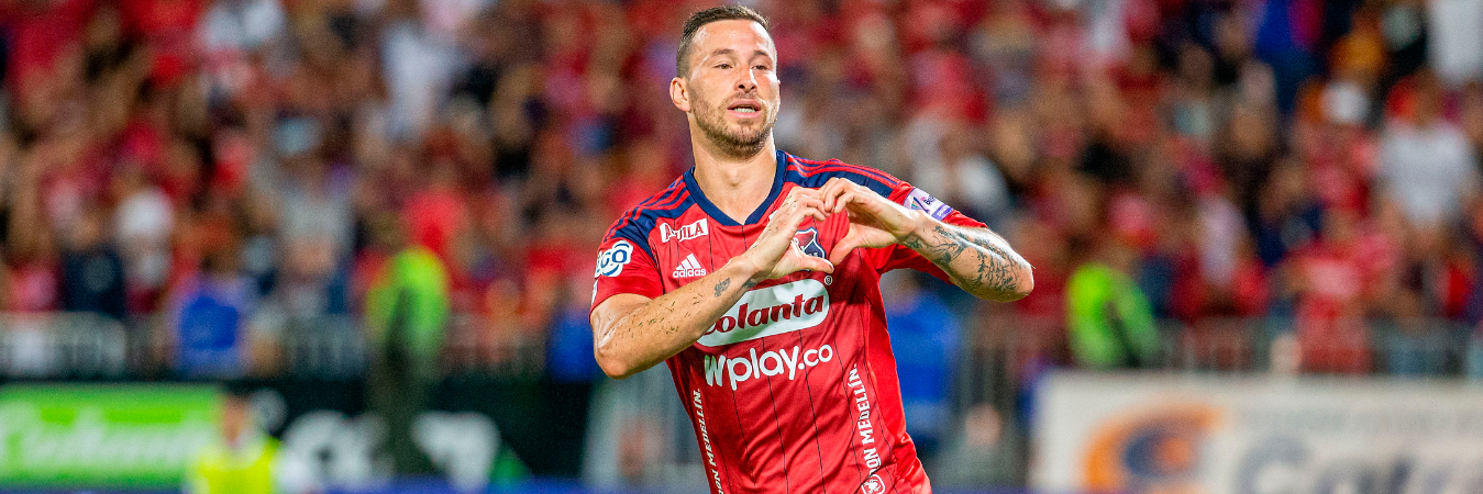 Luciano Pons celebrando un gol con Independiente Medellín. /FOTO: ESNEYDER GUTIÉRREZ.
