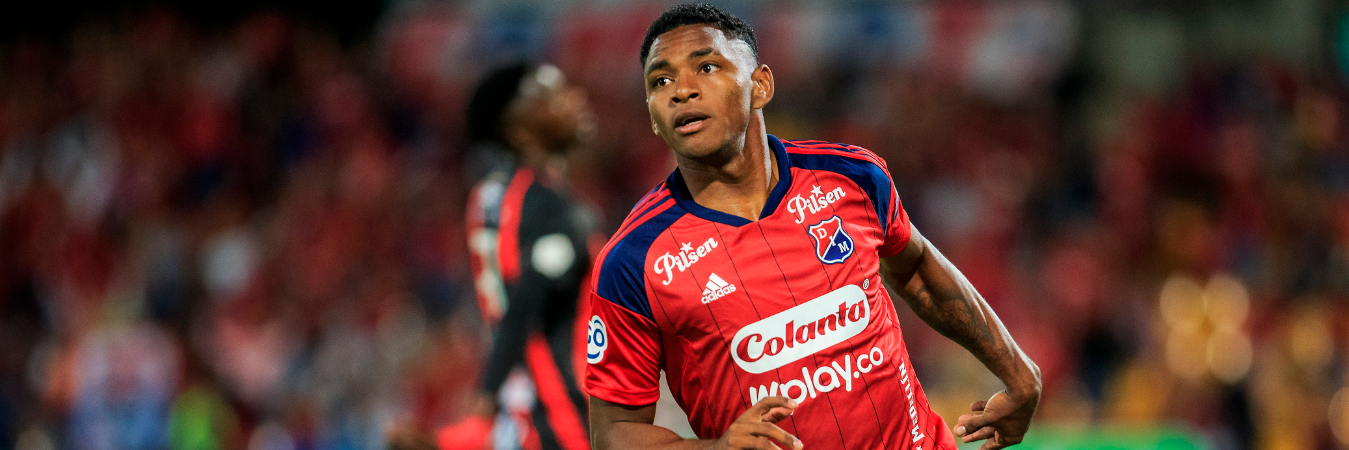 Brayan León celebrando un gol con Independiente Medellín. /FOTO: ANDRÉS CAMILO SUÁREZ 