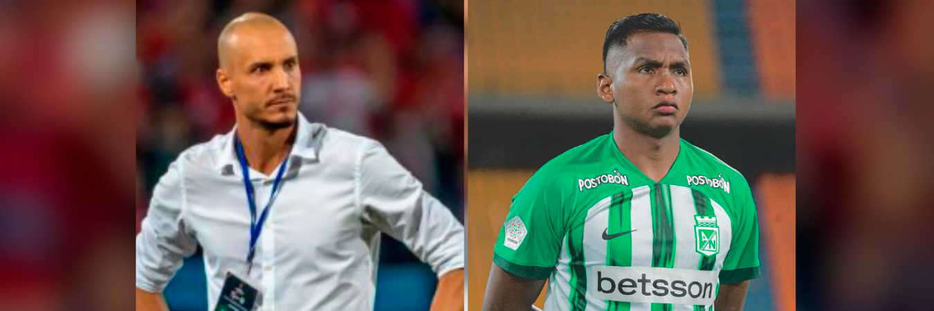 David González (izq.), técnico del Deportes Tolima y Alfredo Morelos jugador de Atlético Nacional. /FOTO: JUAN ANTONIO SÁNCHEZ - @alfredomorelos30