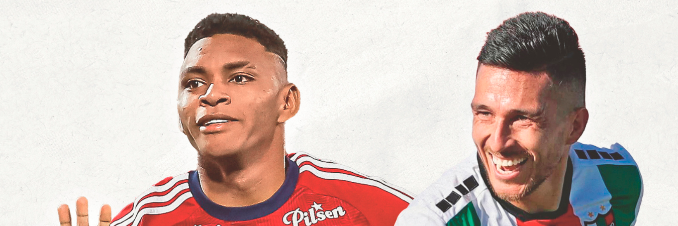 Brayan León (izq.) y BryanCarrasco (der.) son los goleadores de este duelo. /FOTOS: JAIME PÉREZ Y @CDPalestinoSADP