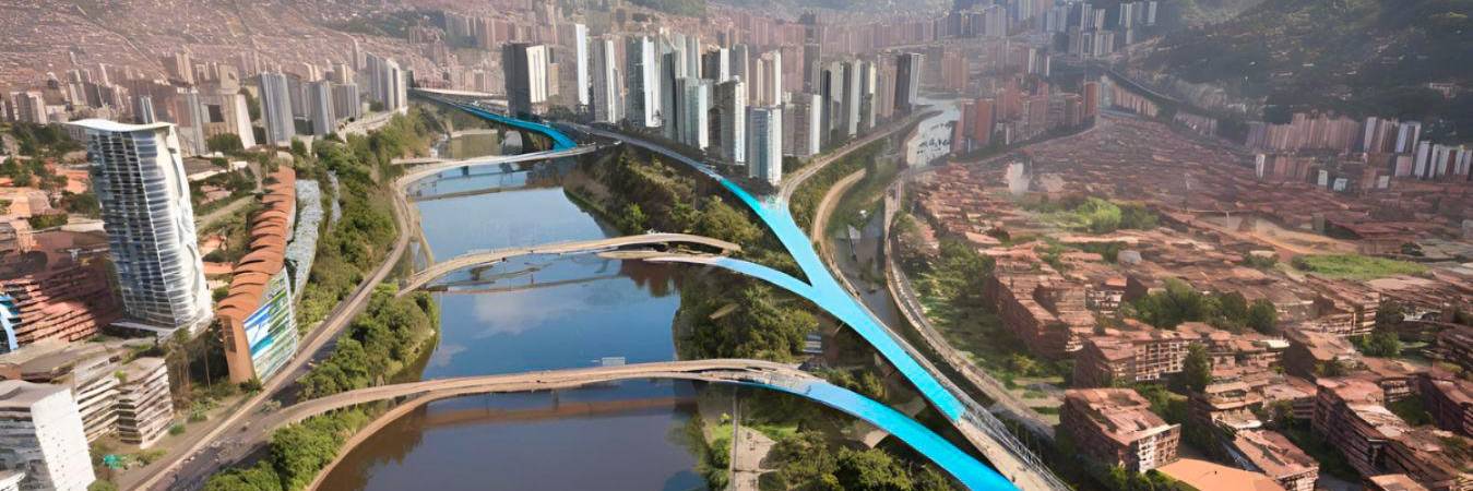 ¿Cómo lo ve? La Inteligencia Artificial nos muestra así el panorama del futuro en el Aburrá. / FOTO: IA CANVA