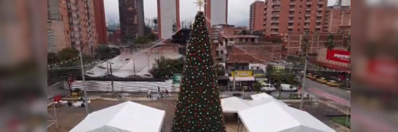 Preparación de los alumbrados en Sabaneta. FOTO: ALCALDÍA DE SABANETA 