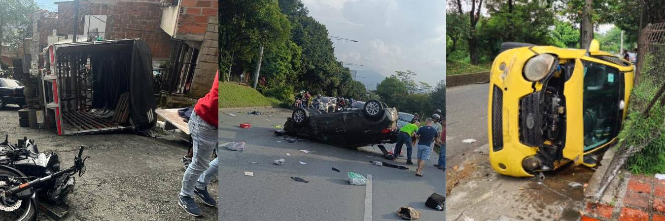 Accidentes en Medellín con vehículos volcados. FOTOS: CORTESÍAS