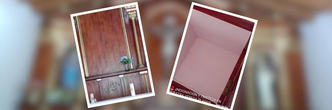 Así encontraron los habitantes de la vereda Playas la capilla tras el robo. FOTO: CORTESÍA - DAYANA VÁSQUEZ