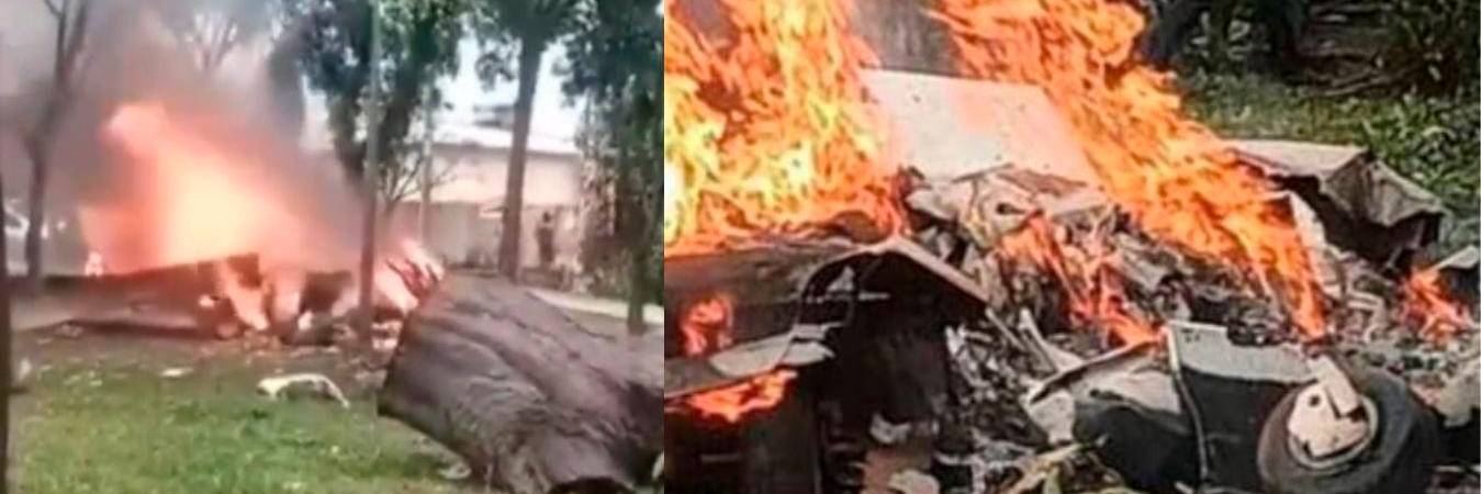 La avioneta se incendió en plena vía pública. /FOTOS: CAPTURAS DE VIDEOS 