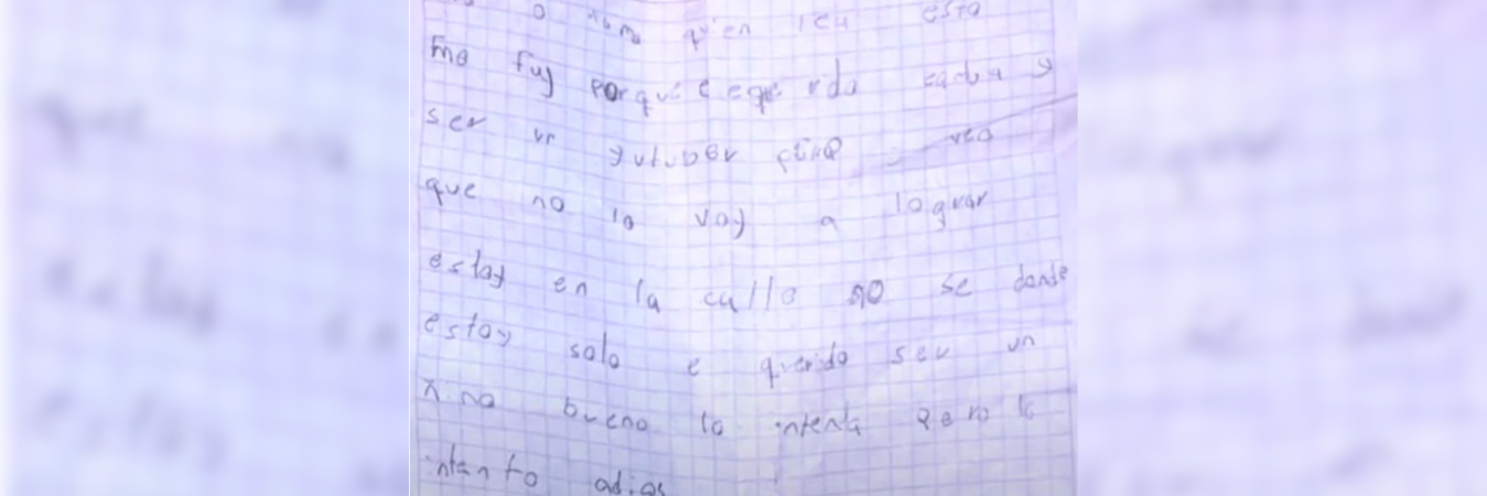 Esta es la carta que escribió David y que dejó para sus papás antes de irse de la casa. /FOTO: CAPTURA DE PANTALLA