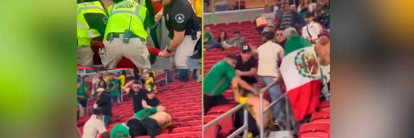 Hinchas de Colombia y México peleando en partido amistoso. /FOTOS: CAPTURAS DE PANTALLA. 