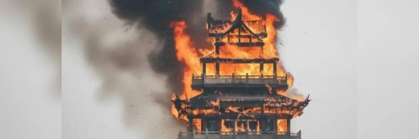 Incendio destruyó el templo Yongqing. /FOTO: @DIARIO_D21