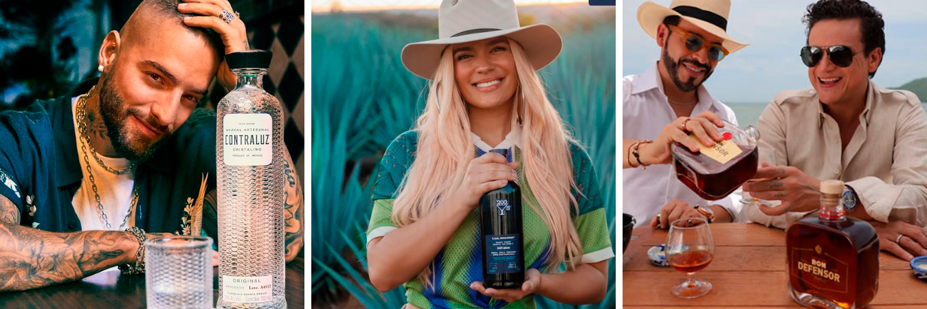 Maluma, Karol G y Silvestre, cantantes colombianos con su propia marca de licor. / FOTOS: TOMADAS DE LA WEB