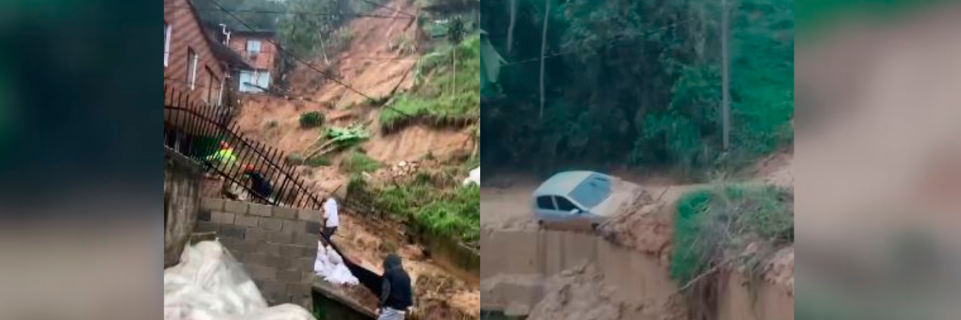 En Sabaneta un deslizamiento afectó varias viviendas y en San Antonio de Prado un carro fue arrastrado por una avalancha. /FOTOS: CAPTURAS DE VIDEO 