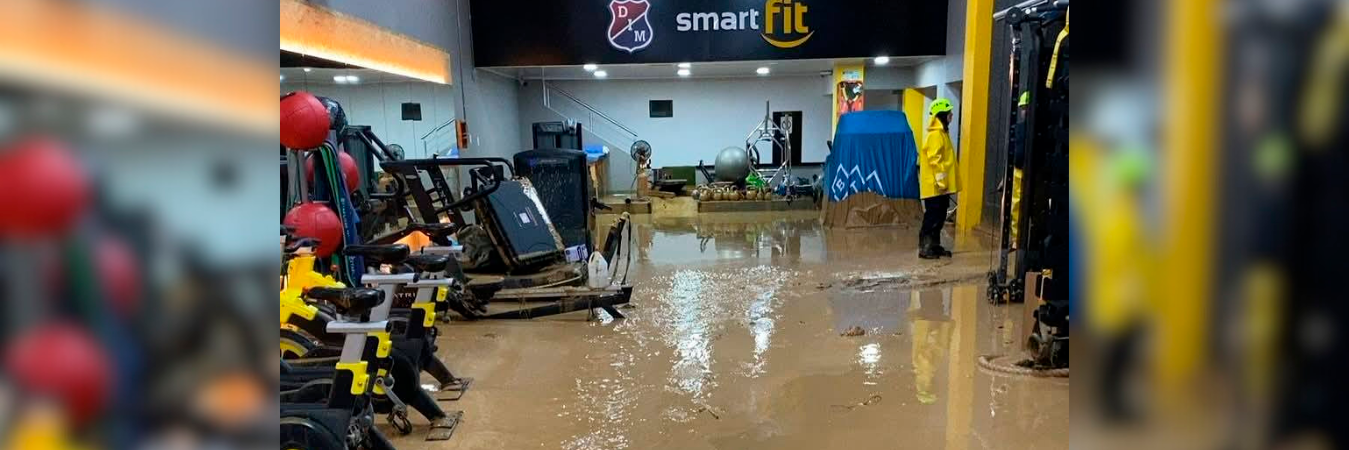 Así quedó el gimnasio de la sede del Independiente Medellín tras las fuertes lluvias en Itagüí. /FOTO: INSTAGRAM @elitaguiseno