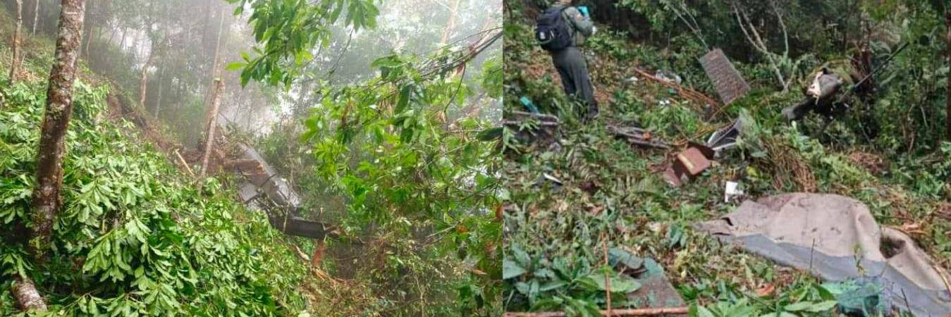 Así encontraron el helicóptero de la Policía que cayó en Caramanta, Antioquia. /FOTOS: CORTESÍA 