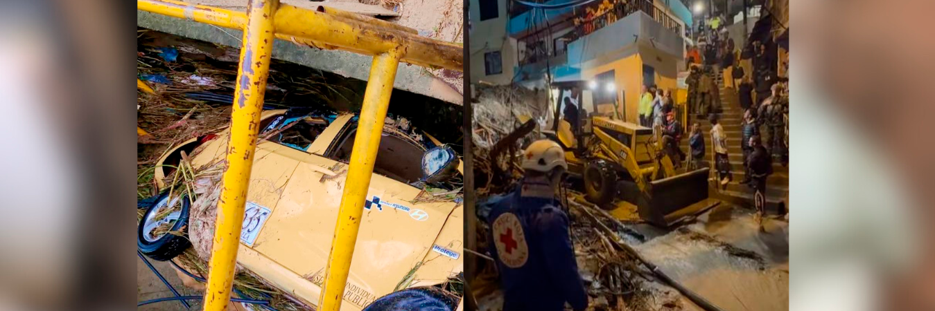 Un taxi fue arrastrado por el agua y el lodo y la basura se metió a varias viviendas. /FOTOS: CORTESÍA.
