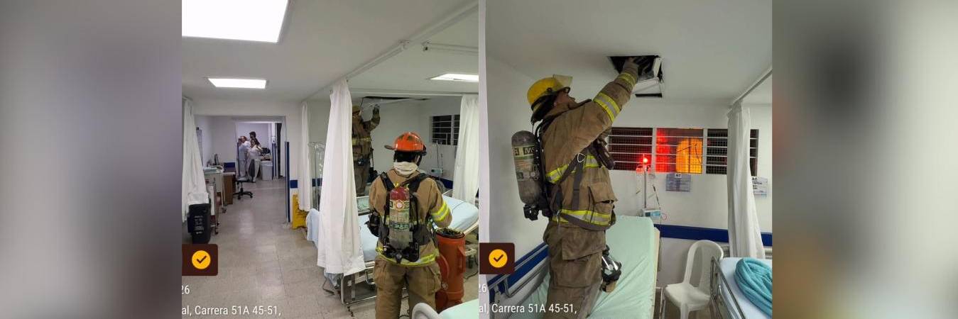 Bomberos atendiendo emergencia en el Hospital San Rafael. FOTO: ITAGUÍ HOY