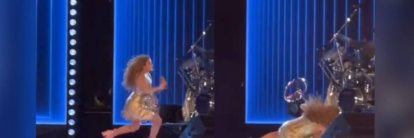 Caída de Shakira en pleno concierto. FOTO: REDES SOCIALES