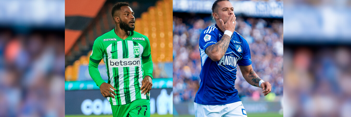 Álvaro Angulo (izq.) y Leonardo Castro (der.) son los goleadores de Nacional y Millonarios, respectivamente. /FOTOS: CAMILO SUÁREZ Y @MillosFCoficial