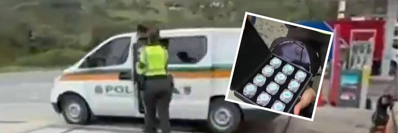 Algunas de las piedras que los uniformados le encontraron en un morral que llevaba. FOTOS: POLICÍA NACIONAL