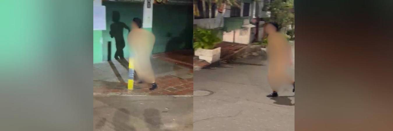 Presunto ladrón fue obligado a caminar desnudo. FOTO: CORTESÍA DENUNCIAS ANTIOQUIA