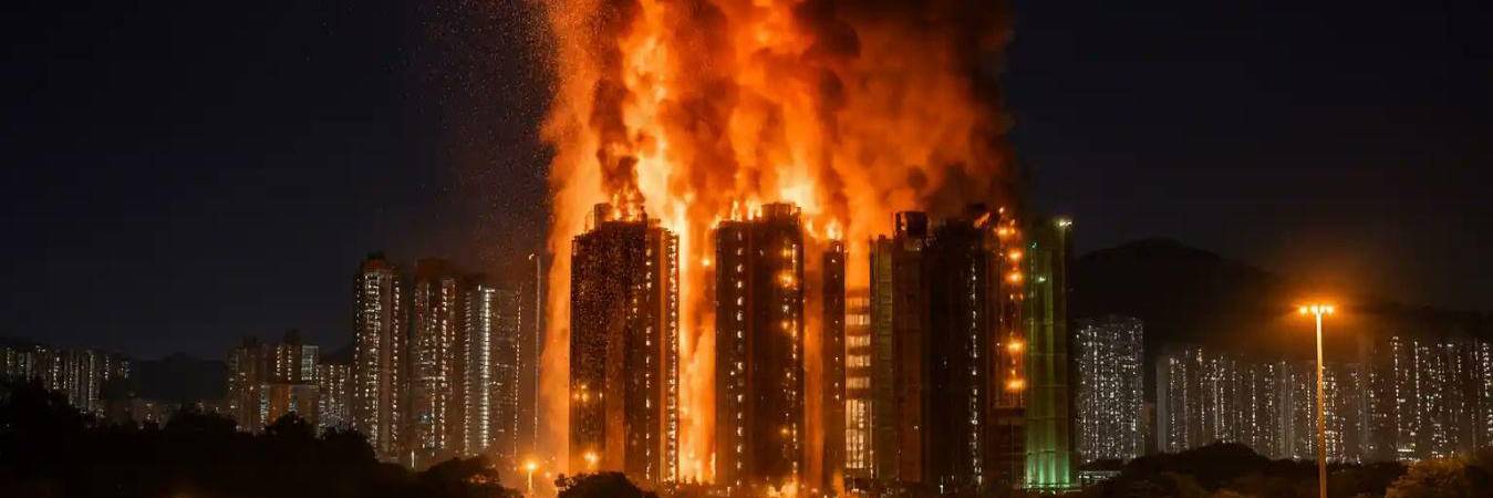 El fuego comenzó en un rascacielos que estaba en remodelación. Para esas obras se usaban andamios de bambú. FOTO: @INFOSFRANCAISES