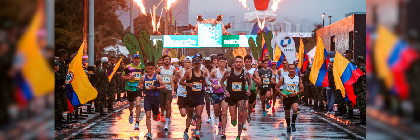 La lluvia en la madrugada del domingo, 1.° de septiembre, no opacó la Maratón Medellín 2024. /FOTO: MARATÓN MEDELLÍN