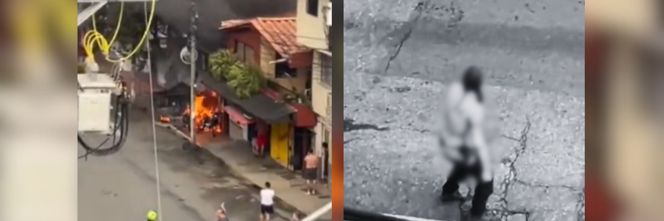 Incendio en taller de motos ubicado en Villa Hermosa, comuna 8 de Medellín. /FOTOS: X @AntConecta