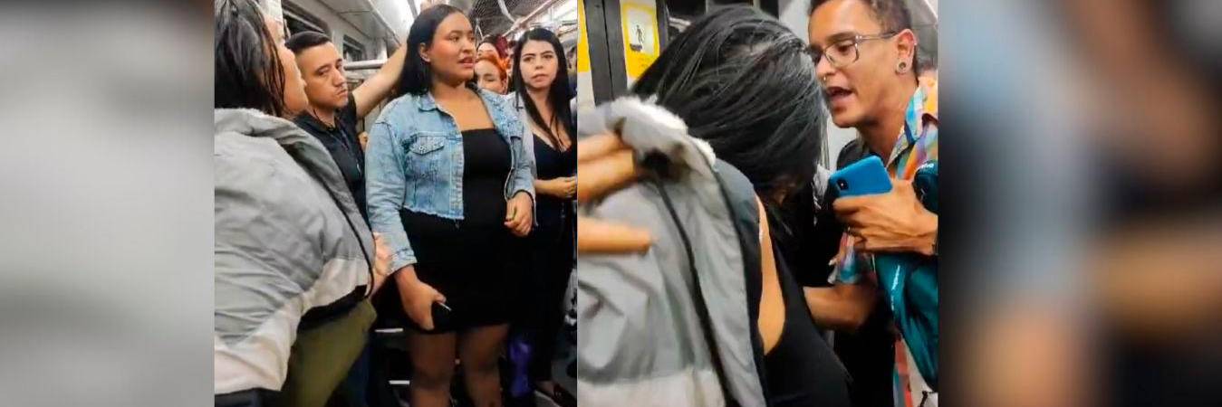 Momento en que se registró el altercado entre varias mujeres en un vagón del metro. /FOTOS: CAPTURAS DE PANTALLA. 