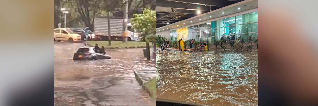 En el soterrado de la loma de los Bernal un carro se quedó atrapado y en Premium Plaza se inundó el parqueadero. /FOTOS: DENUNCIAS ANTIOQUIA. 