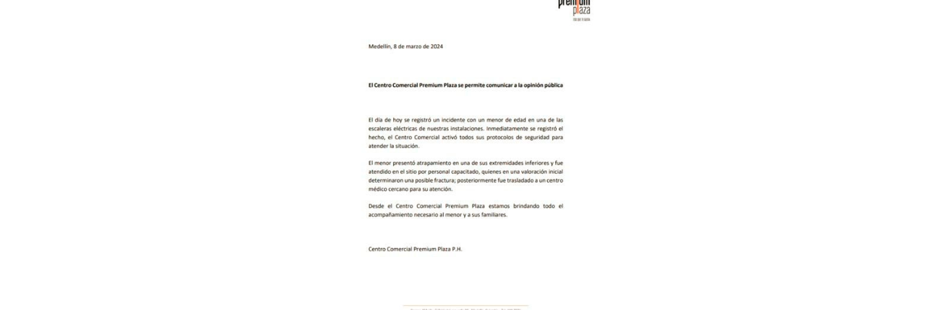 Comunicado del centro comercial luego del incidente. / FOTO: PREMIUM PLAZA