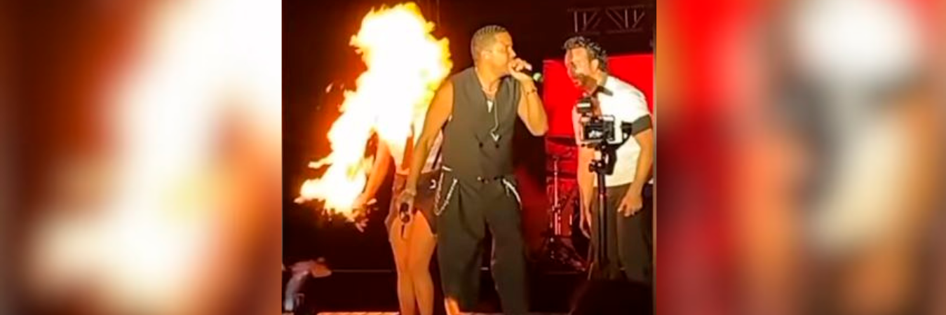 Este es el momento en el que las llamas alcanzaron a la bailarina. /FOTO: CAPTURA VIDEO INSTAGRAM DE ILEGALES. 