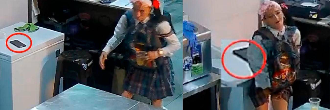 La mujer que se disfrazó de colegiala para robarse un celular en Ibagué. /FOTOS: CAPTURAS DE VIDEO TOMADO DE X @PoliciaIbague