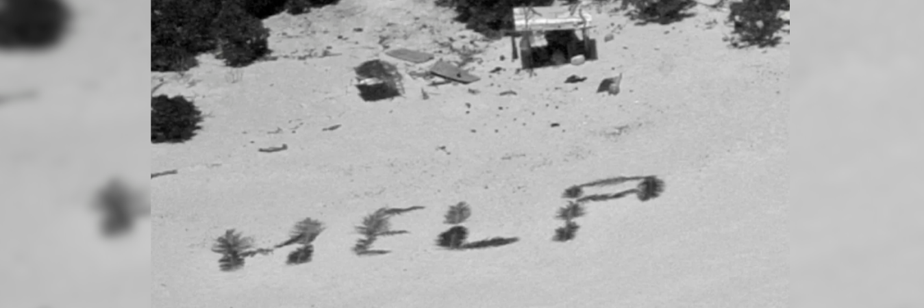 Este fue el letrero que hicieron los náufragos. /FOTO: REDES SOCIALES 