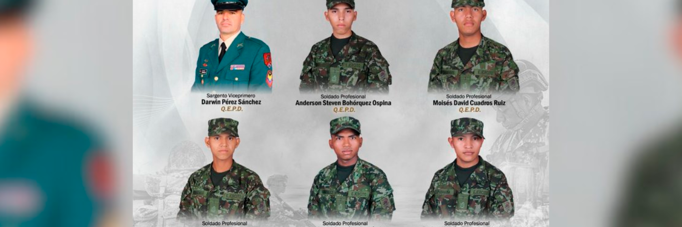 Estos son 6 de los 7 soldados que murieron en emboscada de las Farc. /FOTO: EJÉRCITO NACIONAL. 