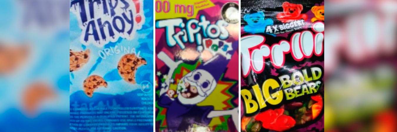 Los Tripitos Pops, Trips Ahoy galletas y gomitas de Trrlli Big Bold Bears son los dulces por los que alertó el Invima. /FOTOS: INVIMA. 