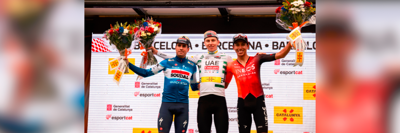 Egan Bernal compartió podio con Tadej Pogacar y Mikel Landa. /FOTO: @VOLTACATALUNYA