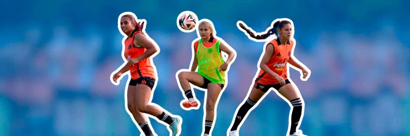 Las mediocampistas Nicolle Cárdenas (izquierda) e Isabella Díaz (centro) y la defensa Zarhay Gónzales (derecha). / FOTO: @LAFCFEM