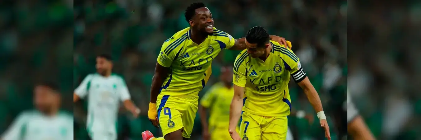 Jhon Jáder Durán celebrando un gol con Cristiano Ronaldo en el Al-Nassr. /FOTO: INSTAGRAM @alnassr