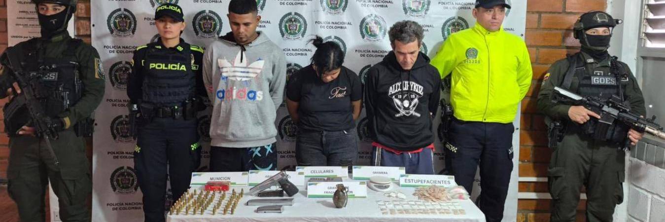 Captura de tres integrantes del grupo delincuencial Carne Rancia en Salgar. FOTO: POLICÍA ANTIOQUIA