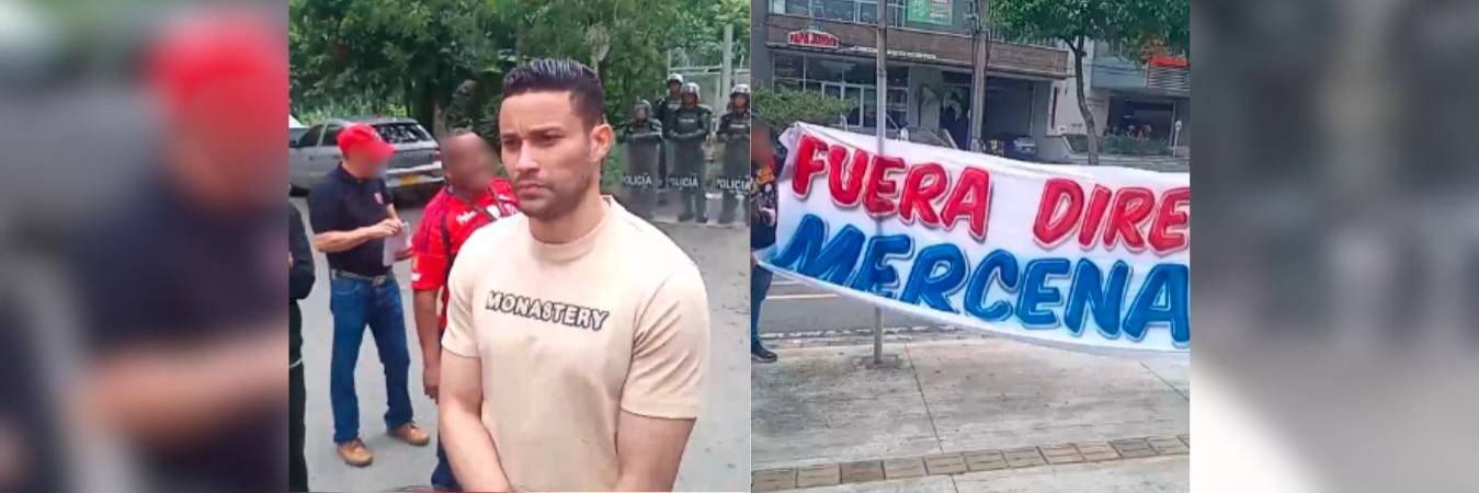 José Luis Chunga (izq) hablando con hinchas del Independiente Medellín. FOTO: LA PUTERÍA ROJA OFICIAL 