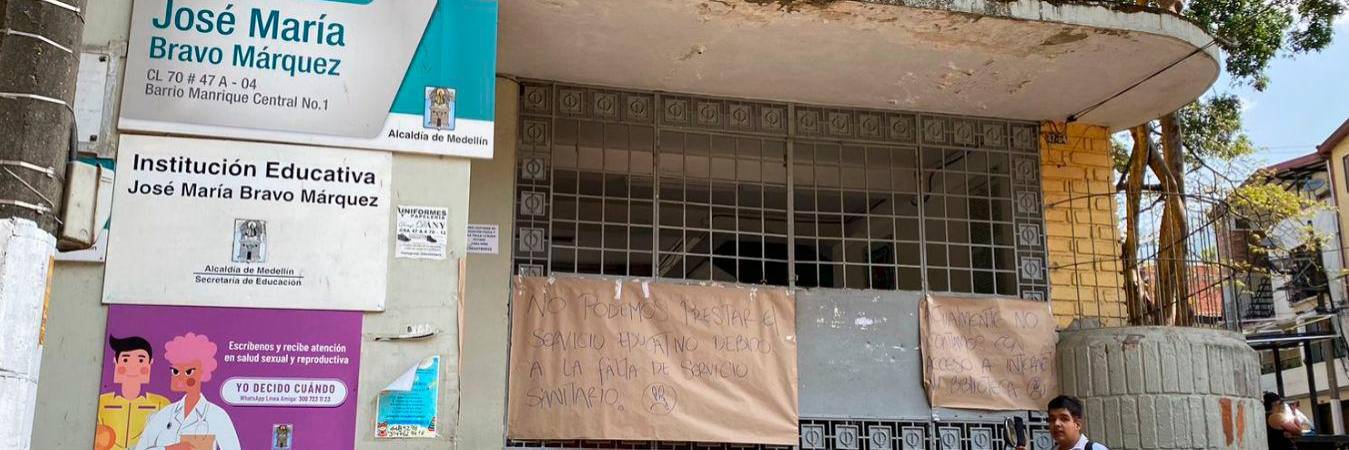 Protesta en la Institución Educativa José María Bravo Márquez por mal estado de infraestructura. /FOTO: SINDY VALLE 