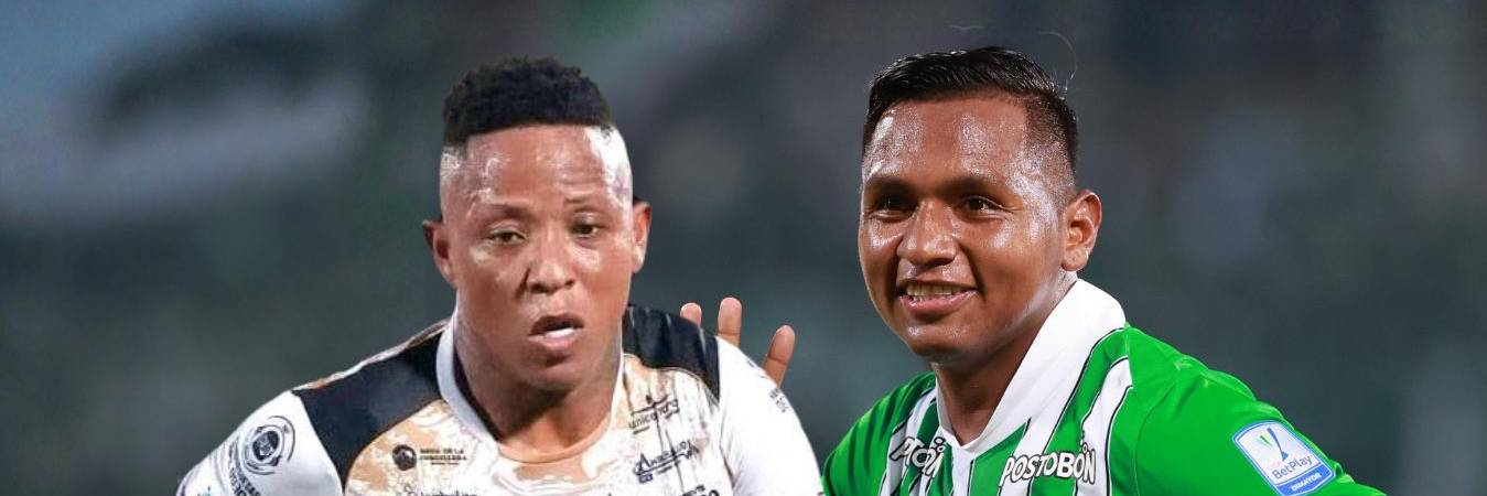 Jhon Vásquez (izq) y Alfred Morelos, delanteros de Llaneros y Atlético Nacional, respectivamente. FOTOS: LLANEROS Y MANUEL SALDARRIAGA