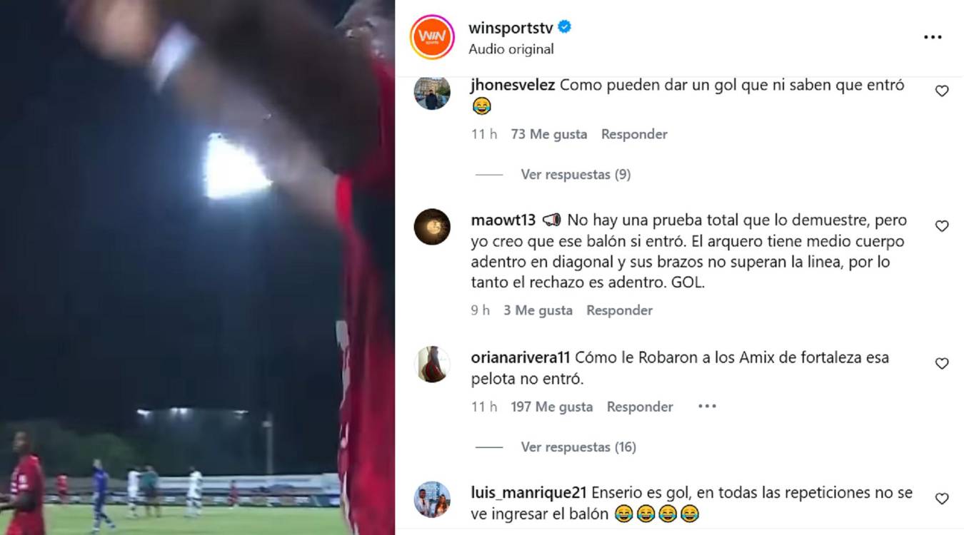 Comentarios en redes sociales tras el gol del DIM. FOTO: TOMADA DE INSTRAGRAM WIN SPORTS