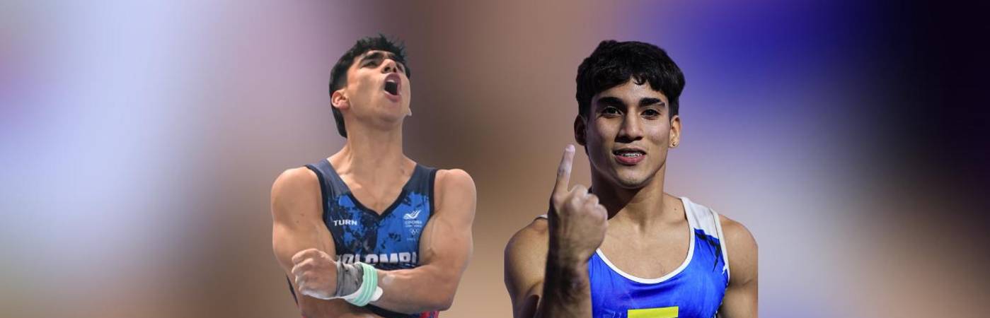 Ángel Barajas (izq.) y Camilo Vera (der.), gimnastas colombianos. FOTO: @DEPORTECOLOMBIANO Y @CAMILO.VERA28