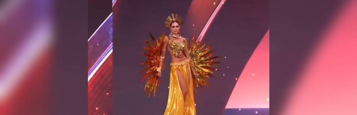 Vanessa Pulgarín en pasarela con su traje típico. FOTO: CAPTURA DE VIDEO INSTAGRAM @vanessa_pulgarin_thaifanclub