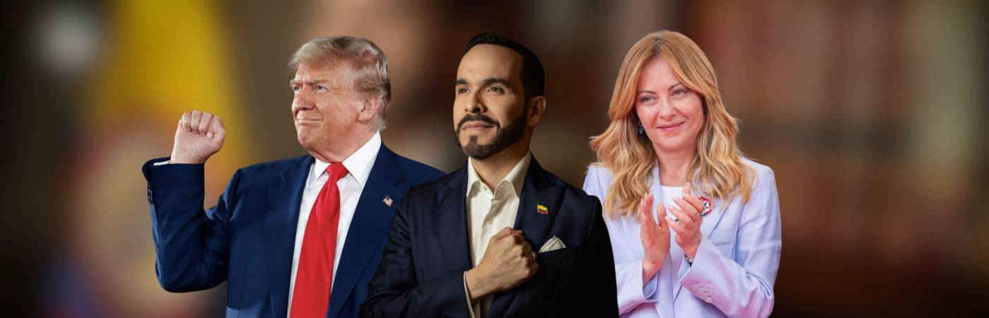 Donald Trump, presidente de Estados Unidos (izq.), Abelardo de la Espriella, presidente electo de Colombia (centro), y Giorgia Meloni, primera ministra de Italia (der.). FOTOS: INSTAGRAM @REALDONALDTRUMP - @GIORGIAMELONI Y COLPRENSA