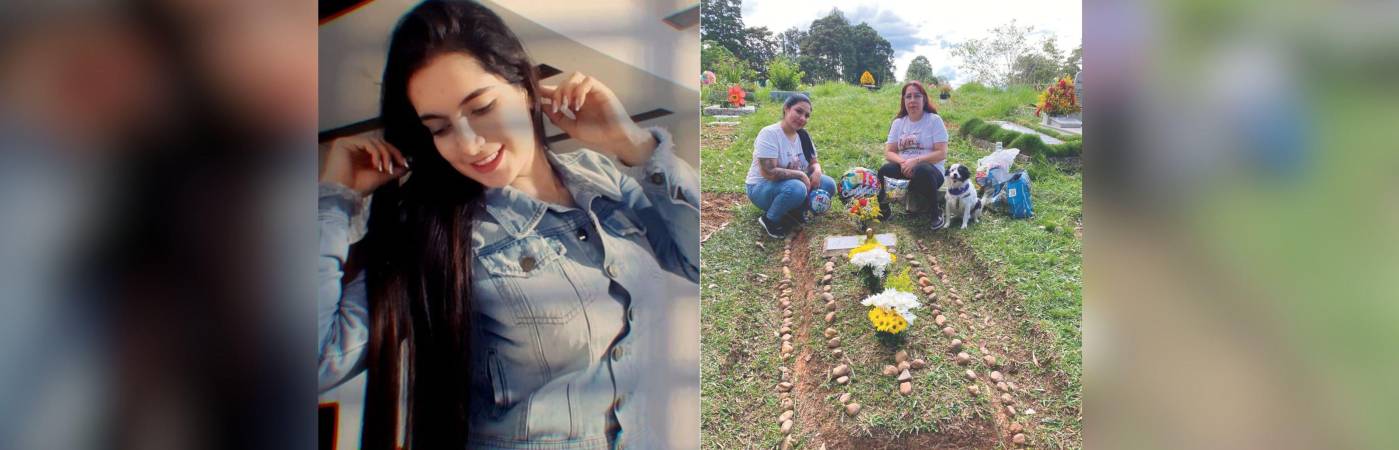 Daniela Zuluaga Morón (izq.), la víctima, y su mamá y su hermana durante una visita el cementerio. FOTOS: CORTESÍA