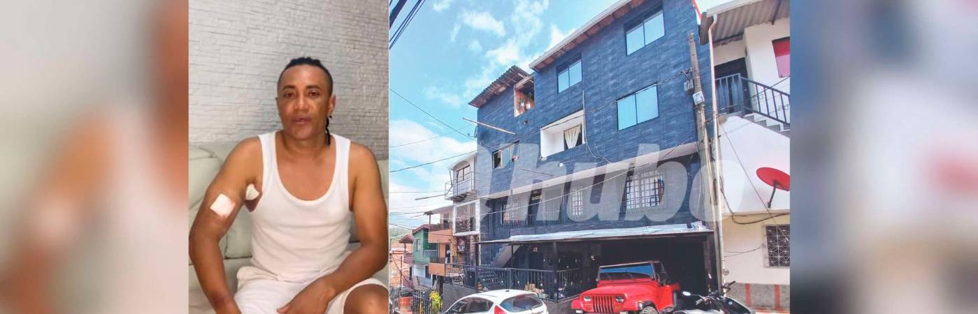 El cantante Yair Ortiz y la casa en la que ocurrió el tiroteo en plena fiesta. /FOTOS: CAPTURA DE VIDEO Y MAURICIO PALACIO BETANCUR