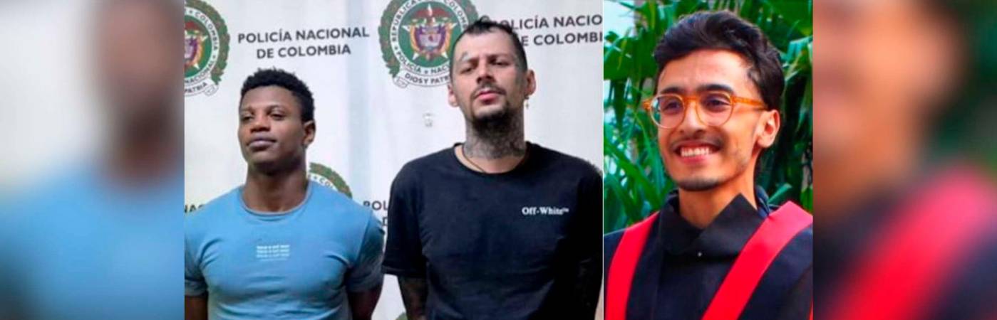 A la izquierda: Daniel González Cano y Yoimar Blandón Córdoba. A la derecha: Mateo Jaramillo Naranjo, la víctima. /FOTOS: CORTESÍA