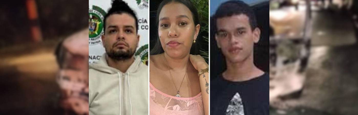 De izquierda a derecha: Andrés Julián Carmona Muñoz, señalado victimario; y los primos Valeria Amazará y Juan Pablo Ramírez Amazará, las víctimas. FOTOS: FISCALÍA Y CORTESÍA TELEREGIÓN