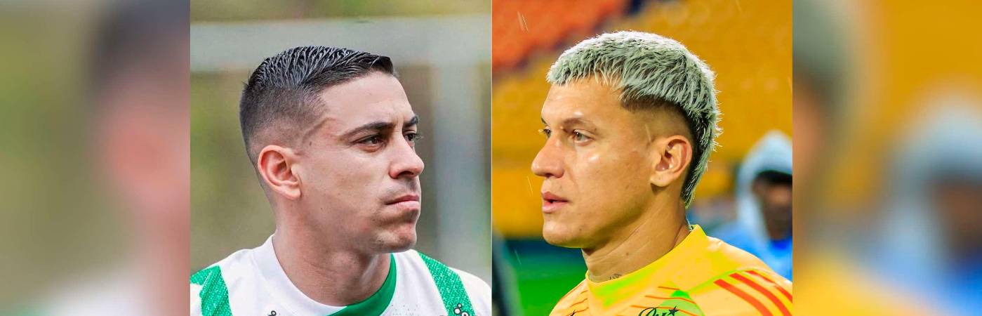 Camilo Cándido, lateral de Nacional, y Washington Aguerre, arquero del DIM. /FOTOS: INSTAGRAM @camilocandido13 Y ANDRÉS CAMILO SUÁREZ